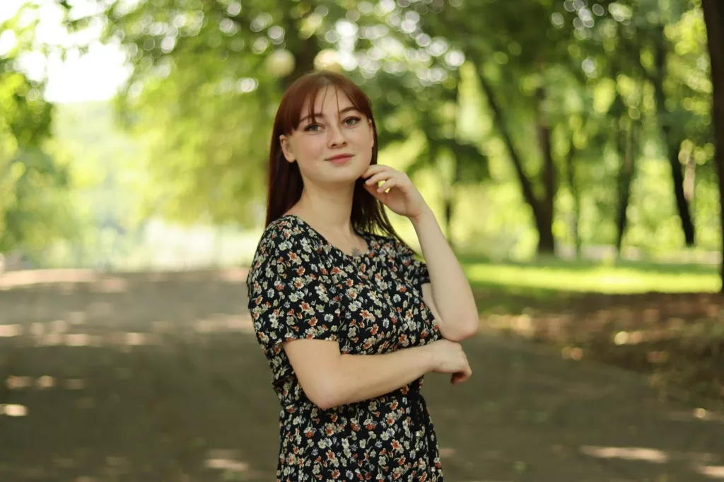 ErikaFin showing her face in the woods