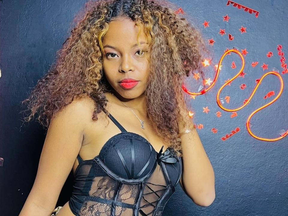 VelvetMademoiselle in black lace, red lips, starry wall.