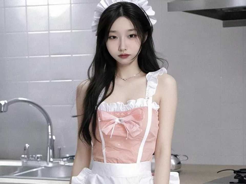 LinLinYa in white maid outfit, pink bow—playful women who like small penis love.
