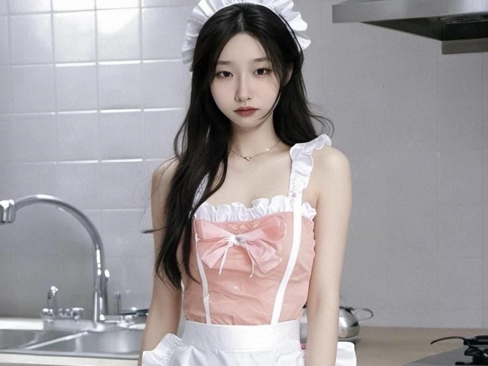 LinLinYa in white maid outfit, pink bow—playful women who like small penis love.