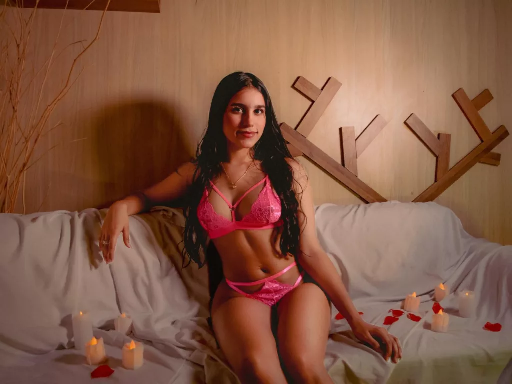 TiffanyRose pink lace set, candles, rose petals, cozy couch, double oral ambiance.